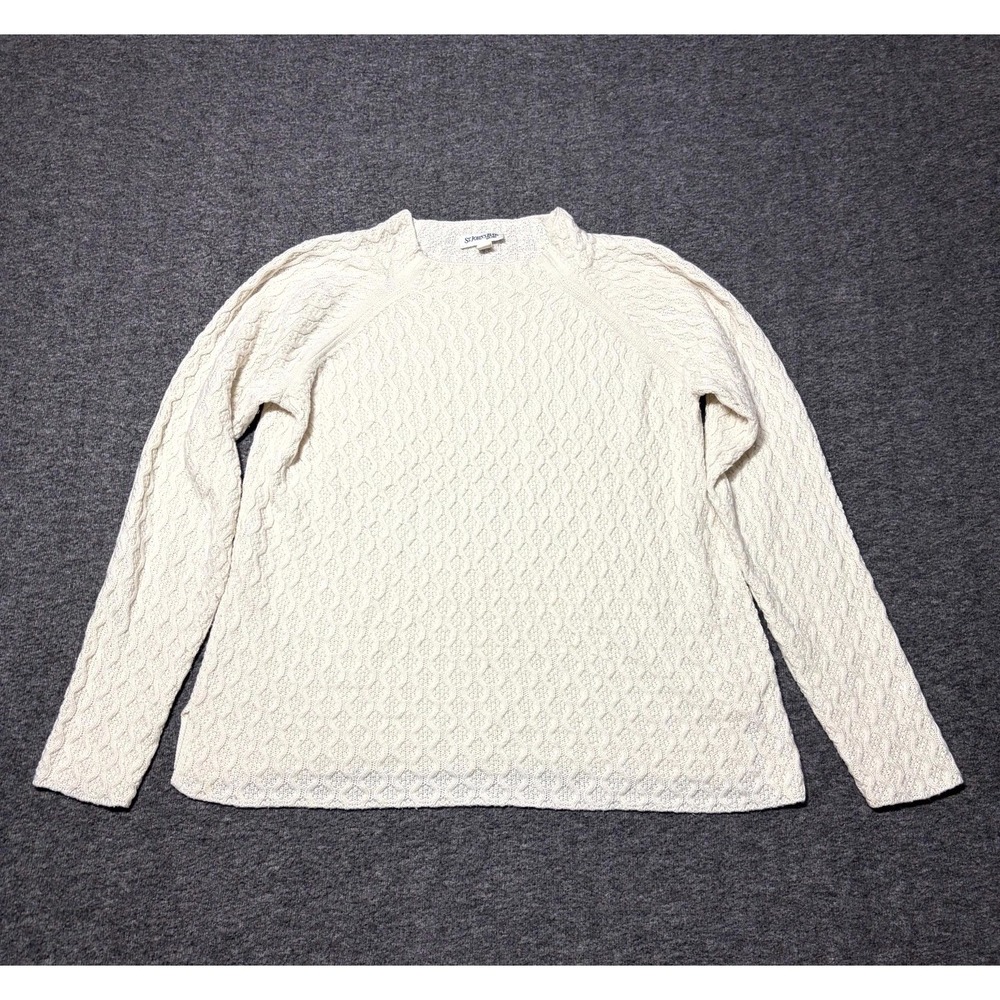 St. John's Bay Sweater Women Large Cream Honeycomb Cable Knit Side Slit Pullover